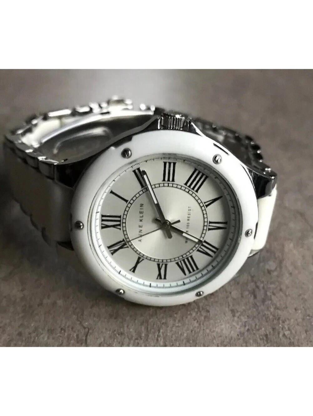 Anne Klein Womens Silver Dial White Rubber & Steel Bracelet Watch AK/1319 37mm